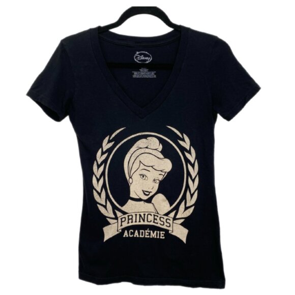 Disney Cinderella Princess Academie Black V-Neck Graphic Tee Shirt - Size M - Picture 2 of 5